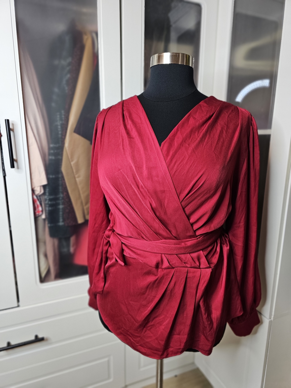 City Chic Red Wrap Blouse with Waist Tie